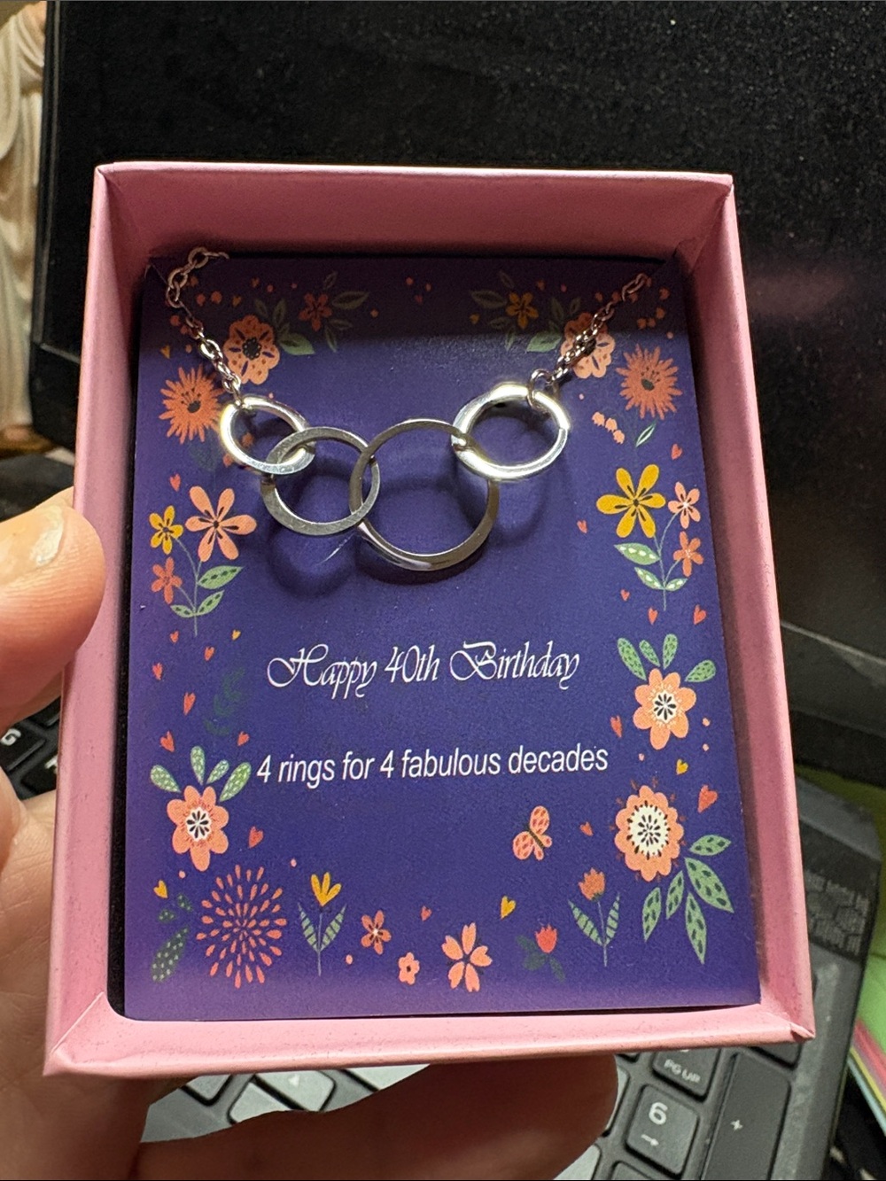 40th Birthday Silver Tone Interlocking Ring Necklace